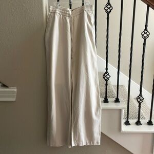 Zara Sz M Cream Straight Leg 50/50% Linen/Viscose Blend Loose Pants